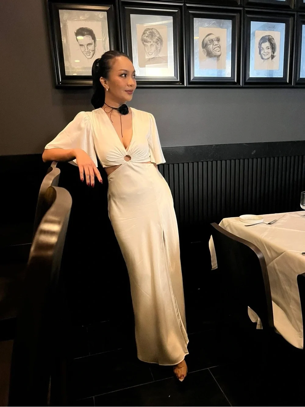 Elegant Ivory Satin Jumpsuit with Front Ring Detail